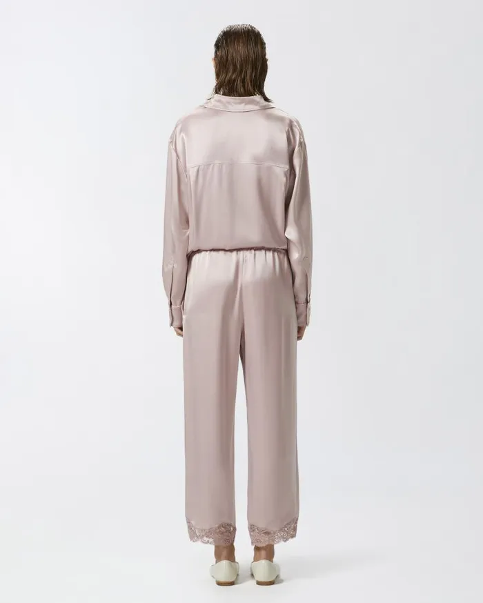 Pinko Satin Palazzo Trousers With Lace At The Bottom Zephyr Pink Women Trousers