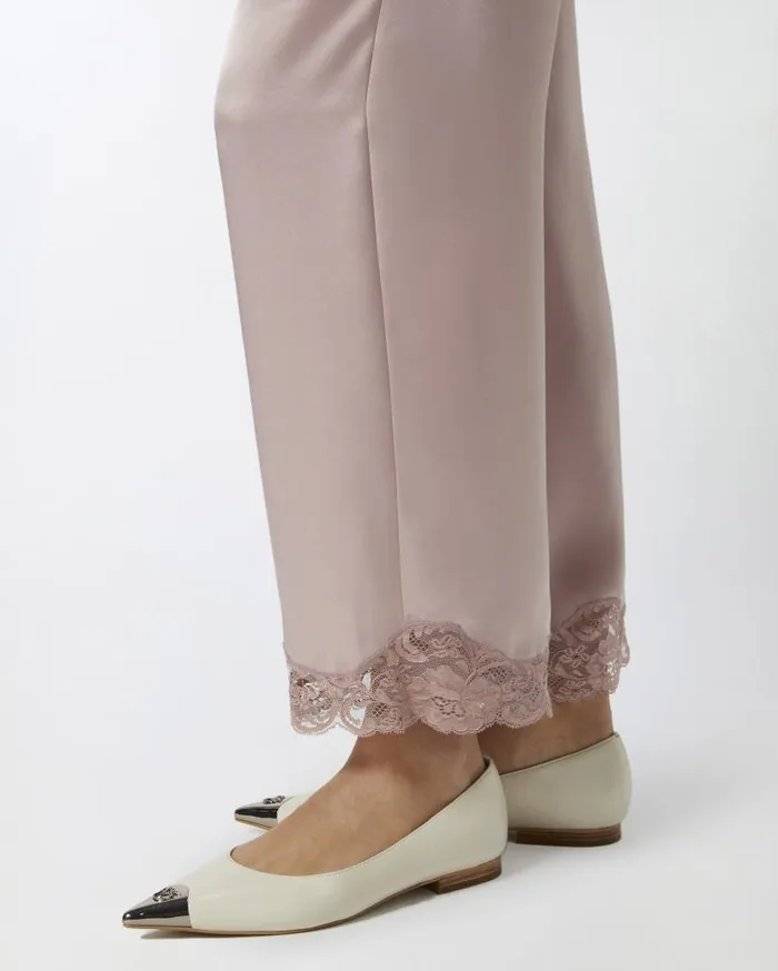 Pinko Satin Palazzo Trousers With Lace At The Bottom Zephyr Pink Women Trousers