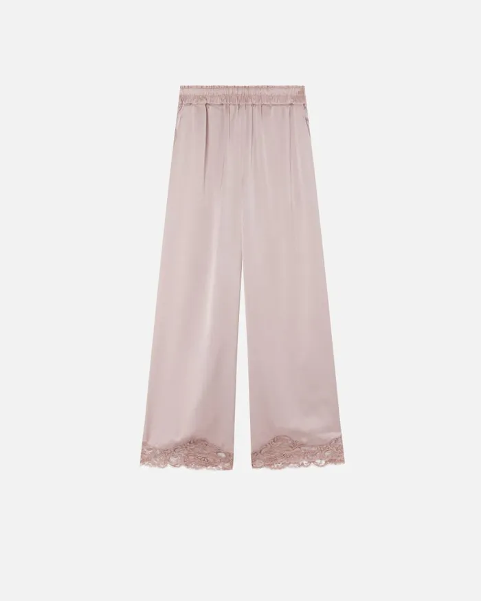 Pinko Satin Palazzo Trousers With Lace At The Bottom Zephyr Pink Women Trousers