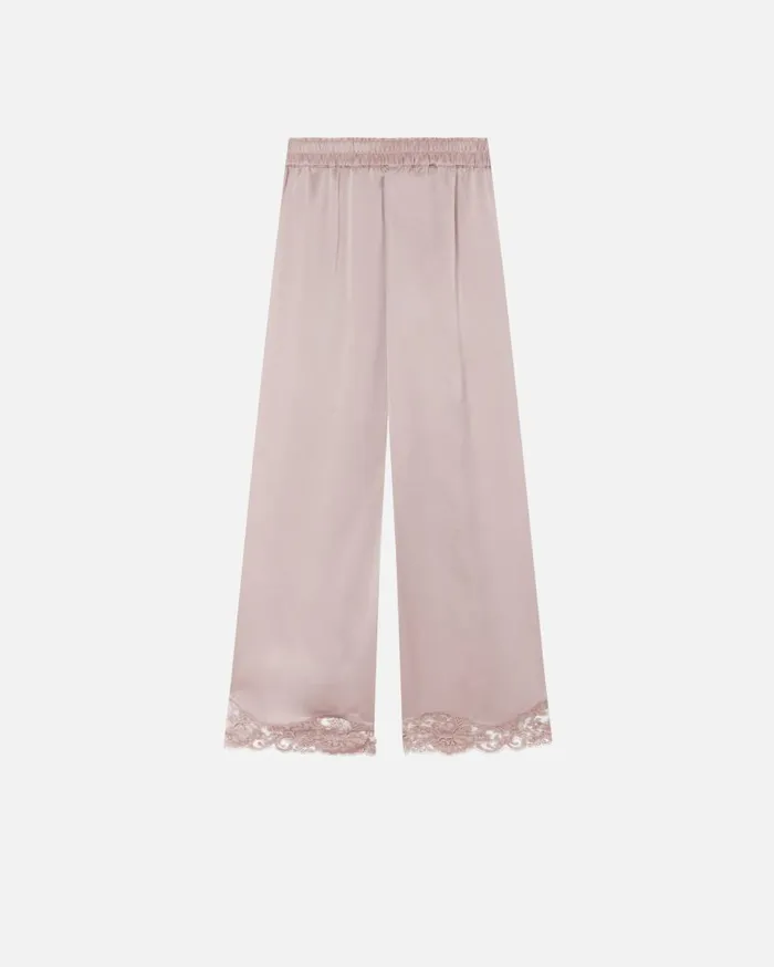 Pinko Satin Palazzo Trousers With Lace At The Bottom Zephyr Pink Women Trousers