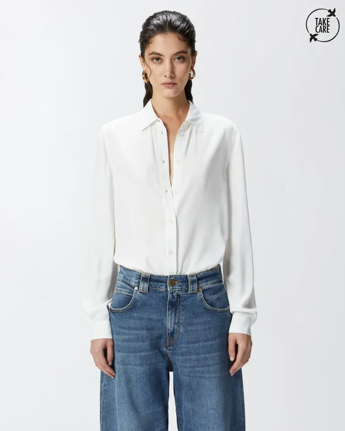 Pinko Shirt In Silkblend Crepe De Chine Vanilla Icecream White Women Shirts And Blouses