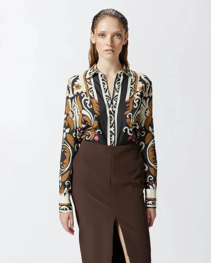 Pinko Shirt With Decorative Floral Print Multi Brownbeige Women Shirts And Blouses