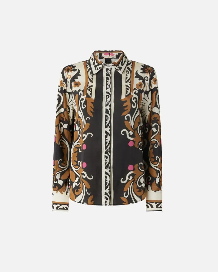 Pinko Shirt With Decorative Floral Print Multi Brownbeige Women Shirts And Blouses