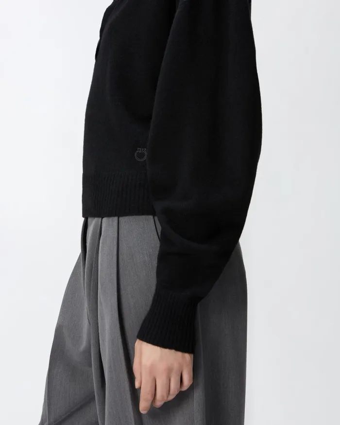Pinko Short Cashmereblend Sweater With Collar Limo Black Women Knitwear