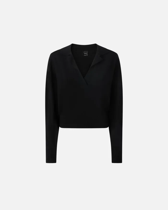 Pinko Short Cashmereblend Sweater With Collar Limo Black Women Knitwear