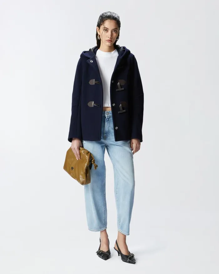 Pinko Short Duffle Coat With Toggles Total Eclipse Blue Women Outerwear