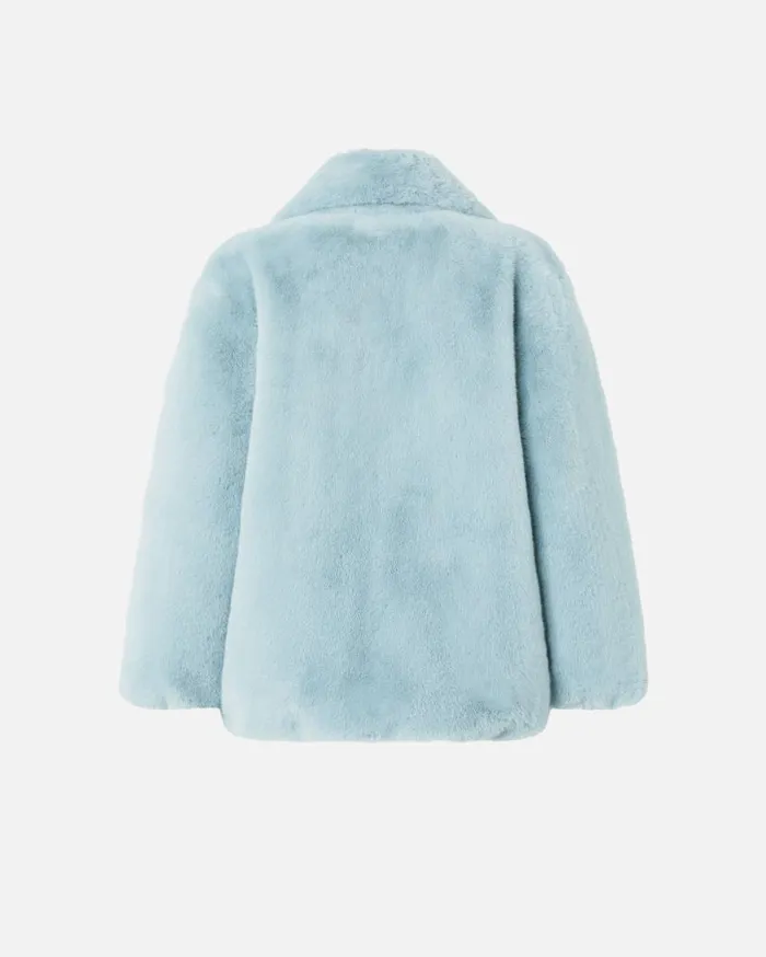Pinko Short Faux Fur Pea Coat Midnight Blue Women Outerwear