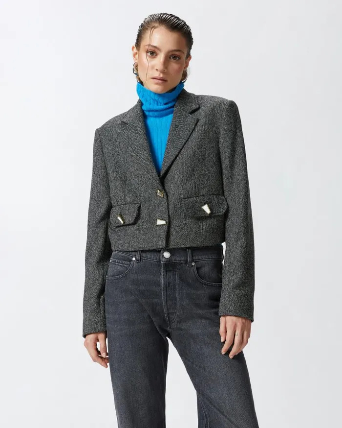 Pinko Short Jacket With Geometric Mirrorfinish Buttons Blackwhite Women Jackets