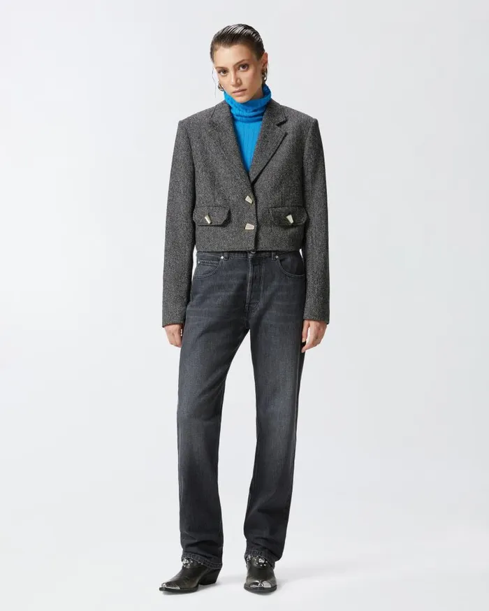 Pinko Short Jacket With Geometric Mirrorfinish Buttons Blackwhite Women Jackets