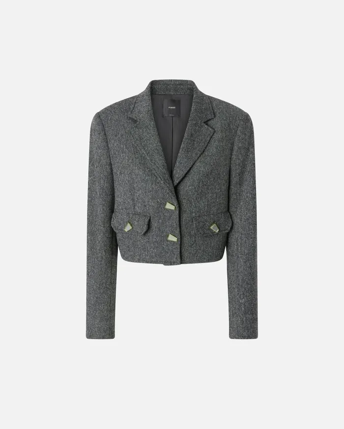 Pinko Short Jacket With Geometric Mirrorfinish Buttons Blackwhite Women Jackets