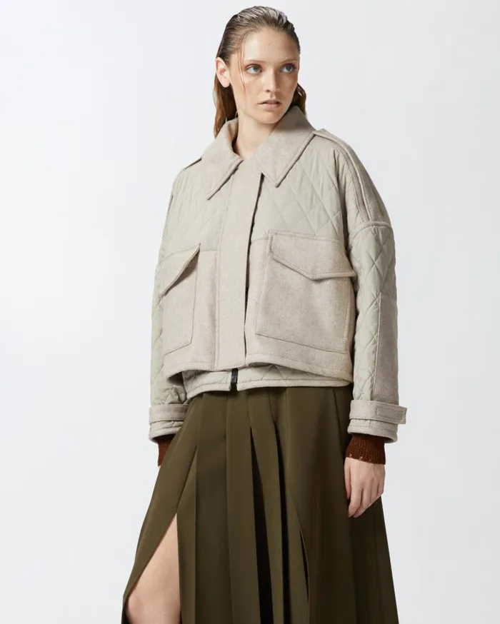 Pinko Short Quilted Parka With Felt Inserts Beigedark Pebble Women Outerwear