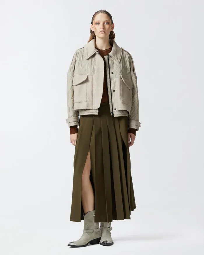 Pinko Short Quilted Parka With Felt Inserts Beigedark Pebble Women Outerwear