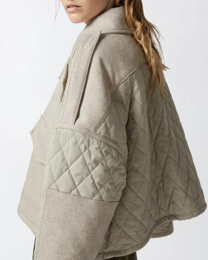 Pinko Short Quilted Parka With Felt Inserts Beigedark Pebble Women Outerwear