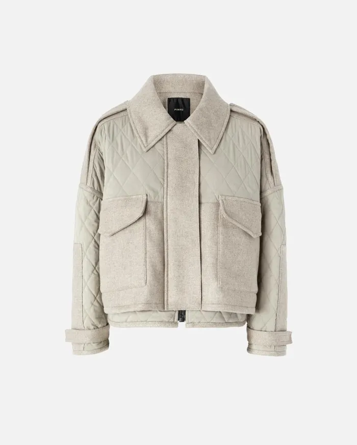 Pinko Short Quilted Parka With Felt Inserts Beigedark Pebble Women Outerwear