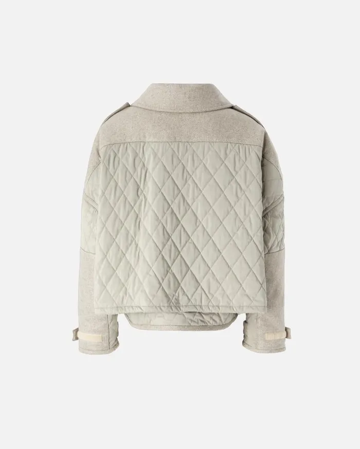 Pinko Short Quilted Parka With Felt Inserts Beigedark Pebble Women Outerwear