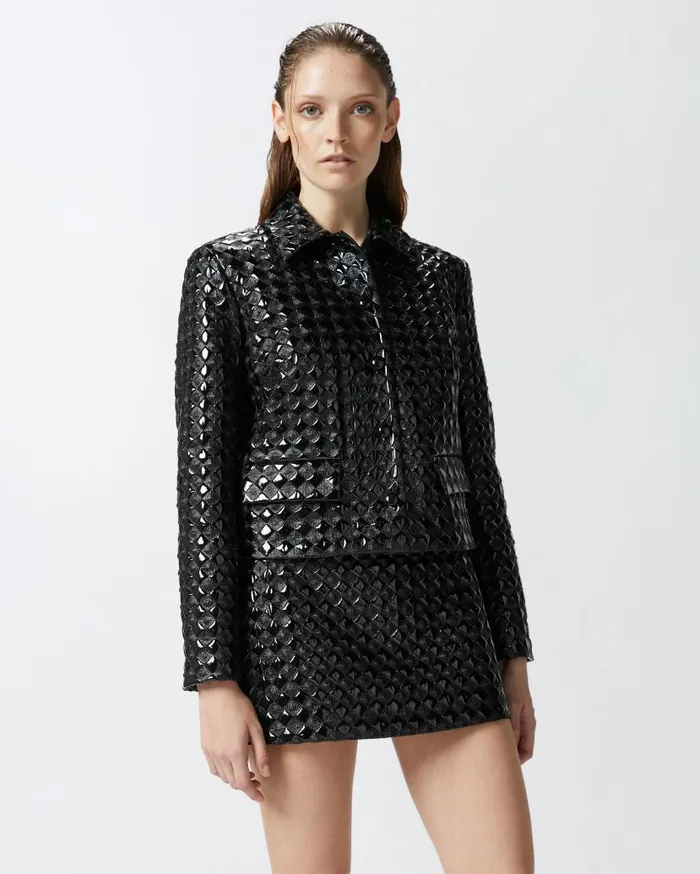 Pinko Short Quilted Patenteffect Jacket Limo Black Women Jackets