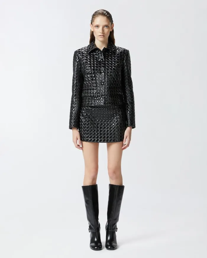 Pinko Short Quilted Patenteffect Jacket Limo Black Women Jackets