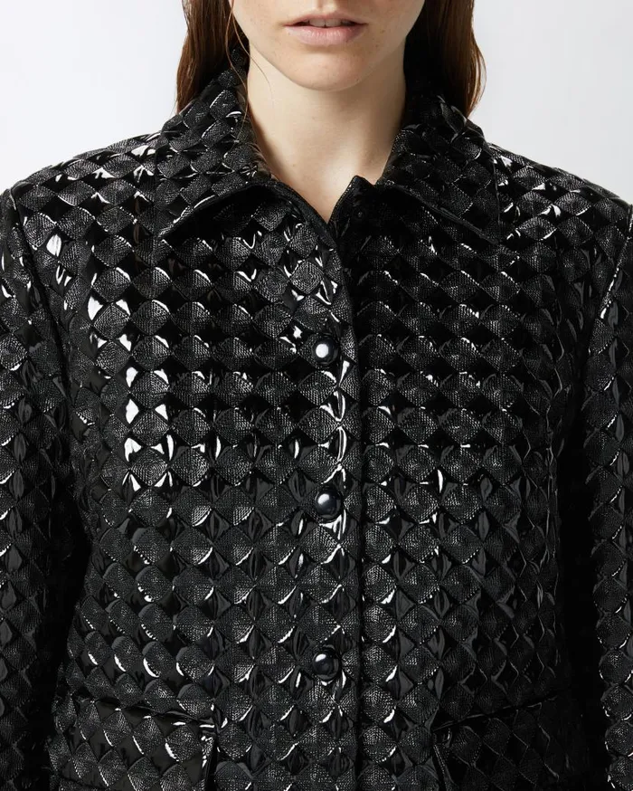 Pinko Short Quilted Patenteffect Jacket Limo Black Women Jackets