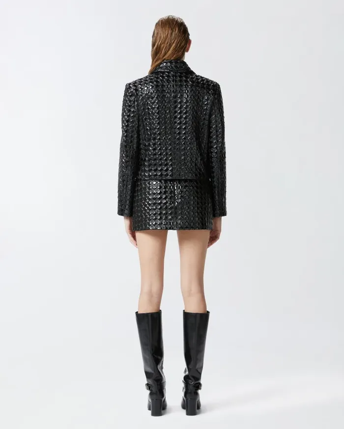 Pinko Short Quilted Patenteffect Jacket Limo Black Women Jackets