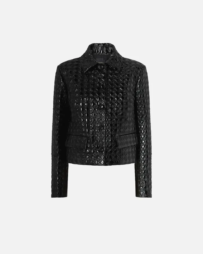Pinko Short Quilted Patenteffect Jacket Limo Black Women Jackets