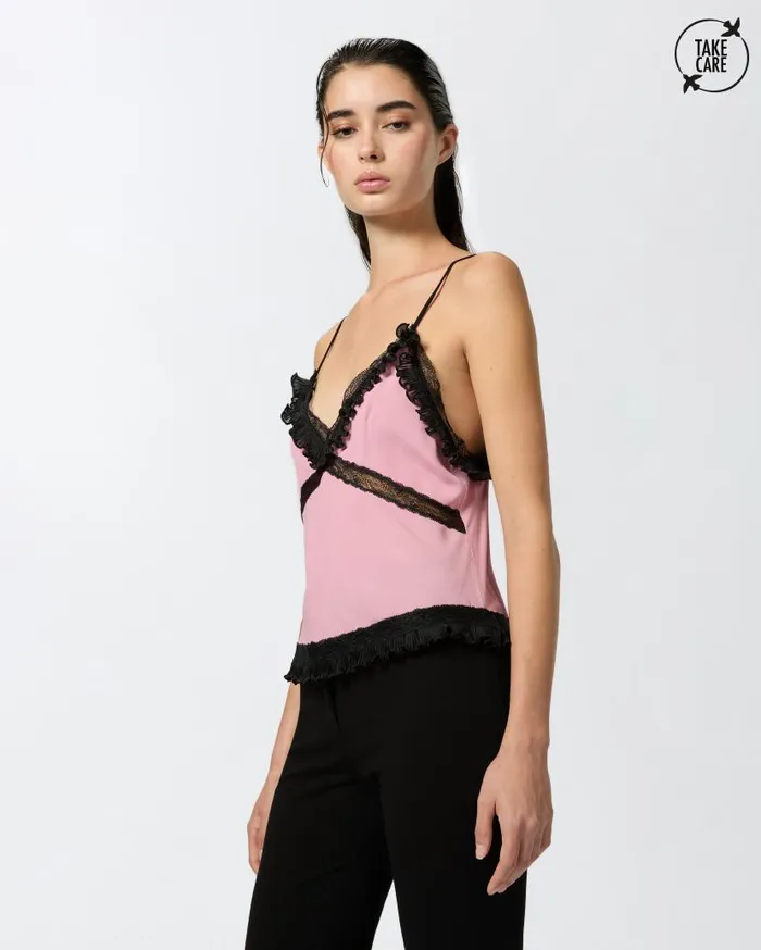 Pinko Silkblend Crepe Thin Shoulder Top Pinkpolignac Women Topwear