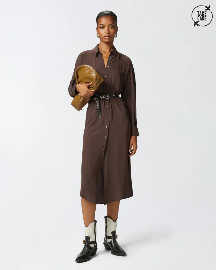 Pinko Silkblend Midi Shirt Dress Brownafrica Earth Women Dresses