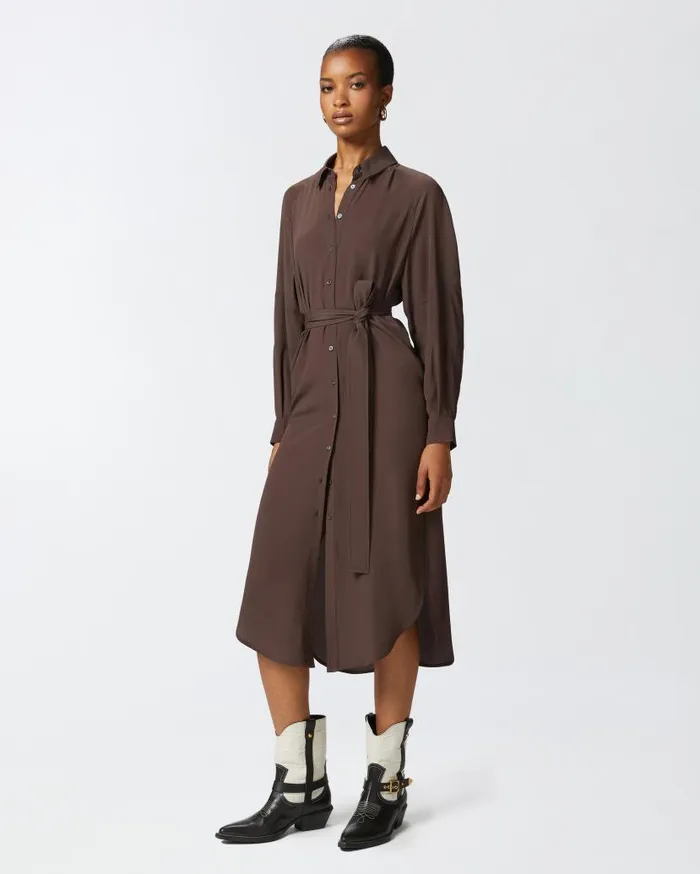 Pinko Silkblend Midi Shirt Dress Brownafrica Earth Women Dresses