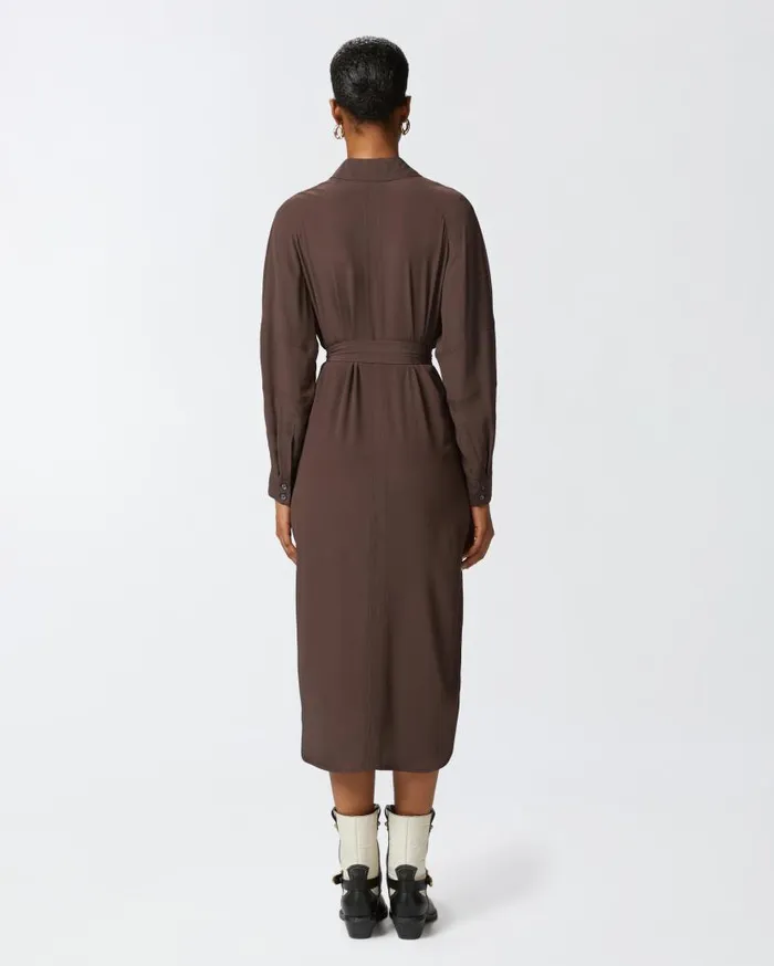 Pinko Silkblend Midi Shirt Dress Brownafrica Earth Women Dresses