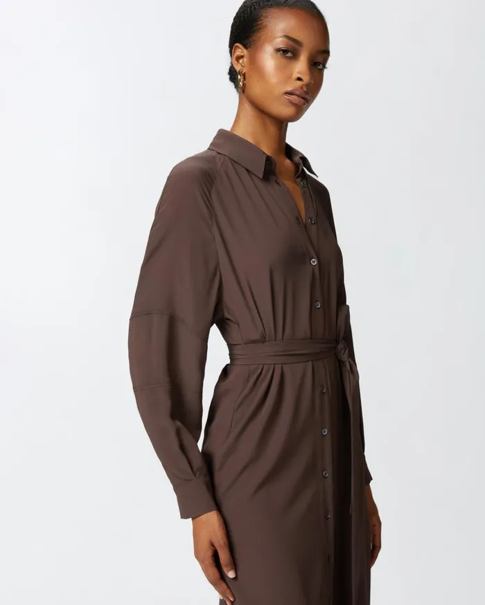 Pinko Silkblend Midi Shirt Dress Brownafrica Earth Women Dresses