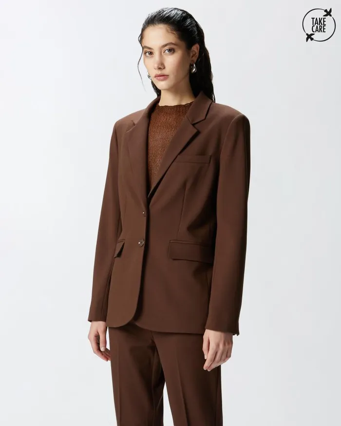 Pinko Singlebreasted Blazer With Structured Shoulders Dark Brown Women Jackets