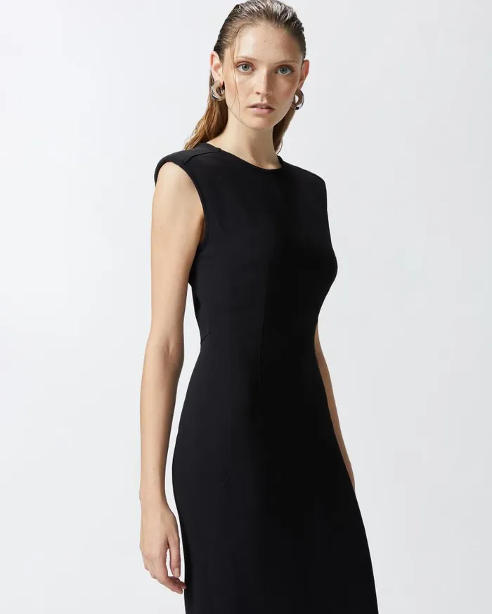 Pinko Sleeveless Longuette Dress In Technical Cady Limo Black Women Dresses