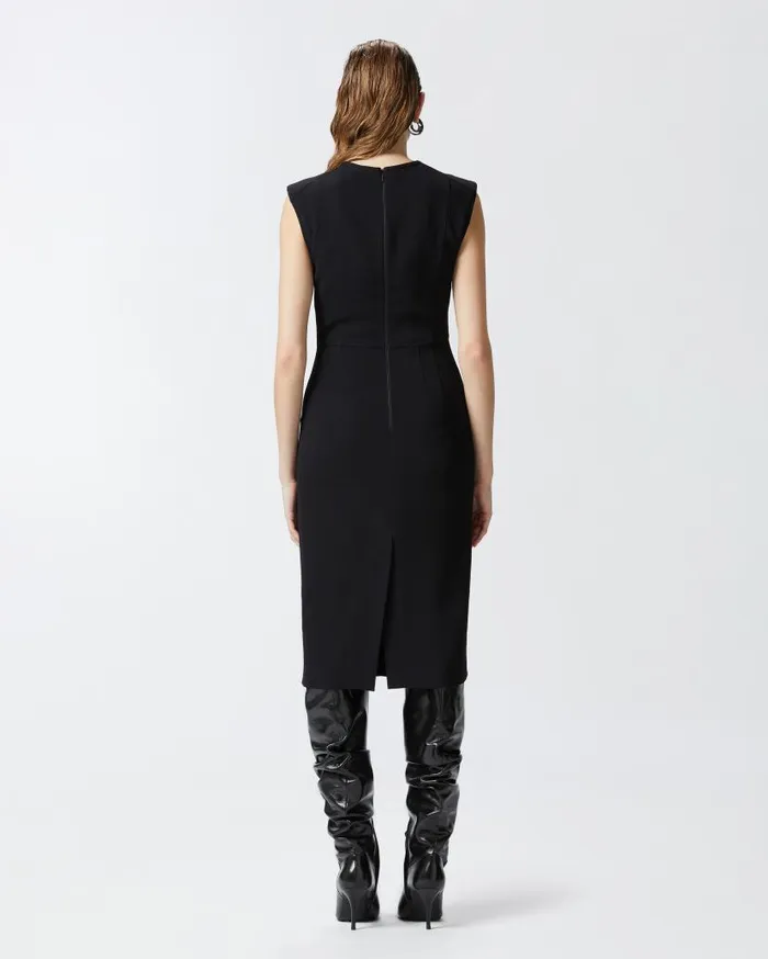 Pinko Sleeveless Longuette Dress In Technical Cady Limo Black Women Dresses
