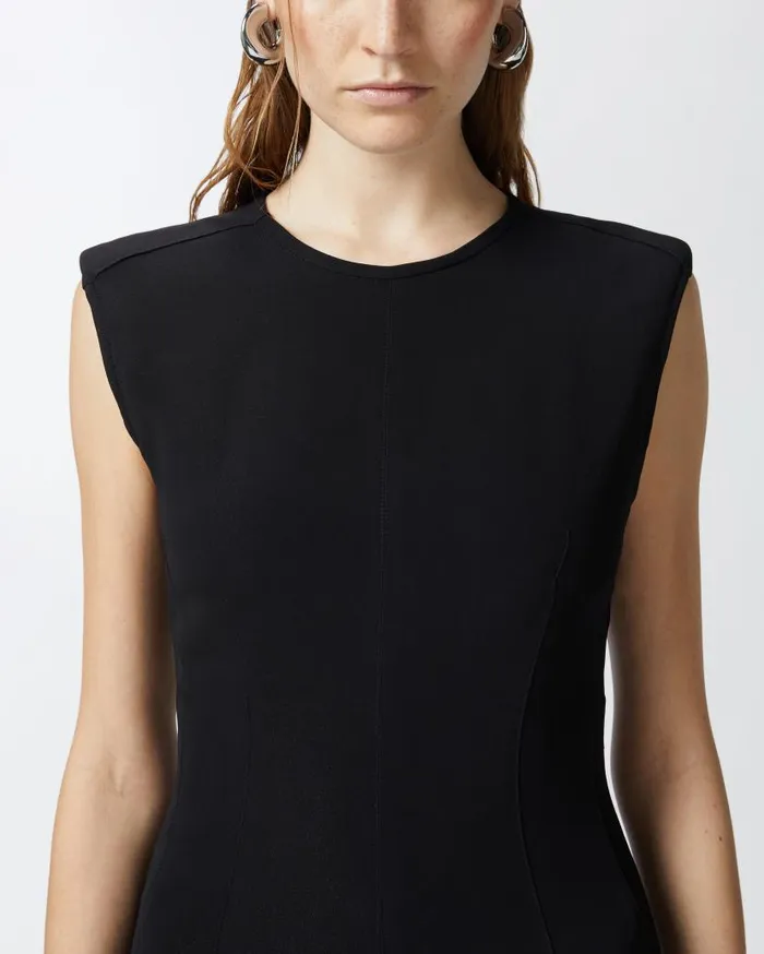 Pinko Sleeveless Longuette Dress In Technical Cady Limo Black Women Dresses