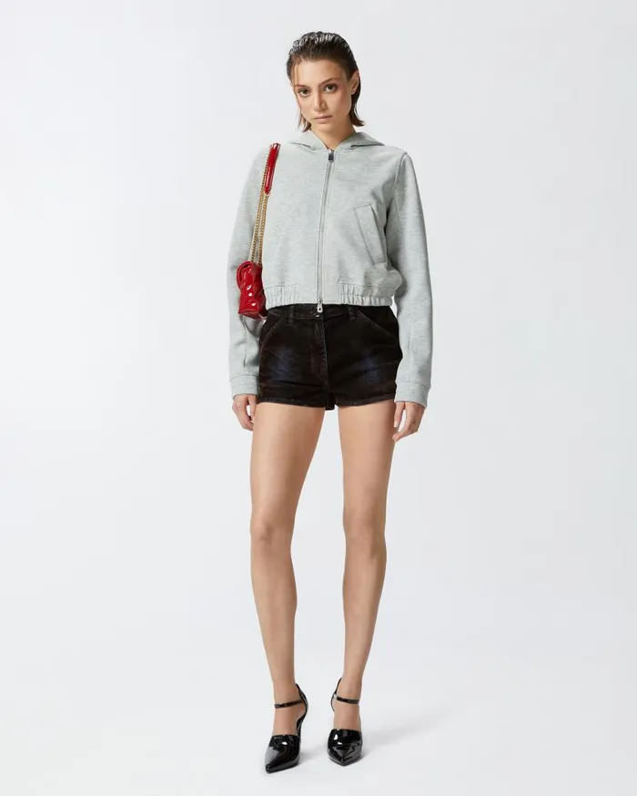 Pinko Slimfit Flocked Denim Shorts Deep Brown Women Trousers