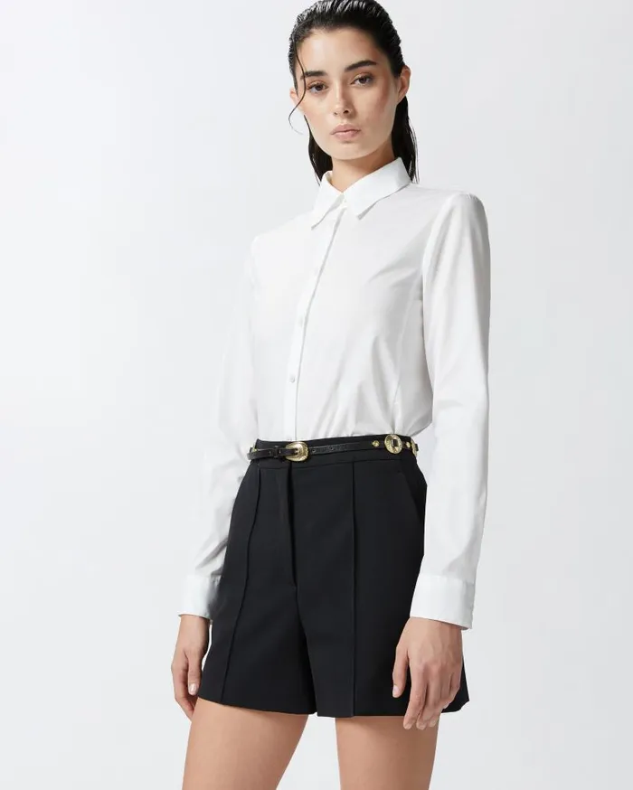 Pinko Slimfit Stretch Poplin Shit With Embroidery Bright White Women Shirts And Blouses