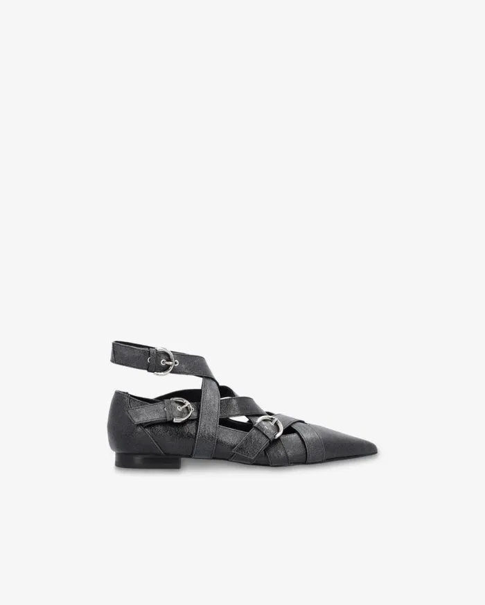 Pinko Slingback Leather Ballerinas With Crisscrossing Straps Limo Black Women Flats
