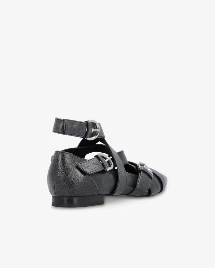 Pinko Slingback Leather Ballerinas With Crisscrossing Straps Limo Black Women Flats