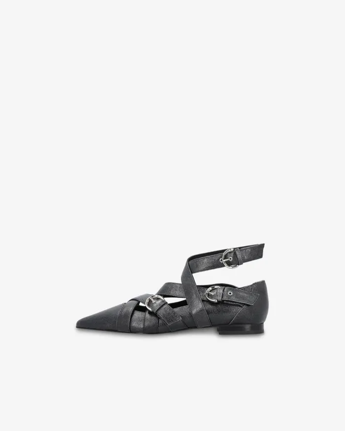Pinko Slingback Leather Ballerinas With Crisscrossing Straps Limo Black Women Flats
