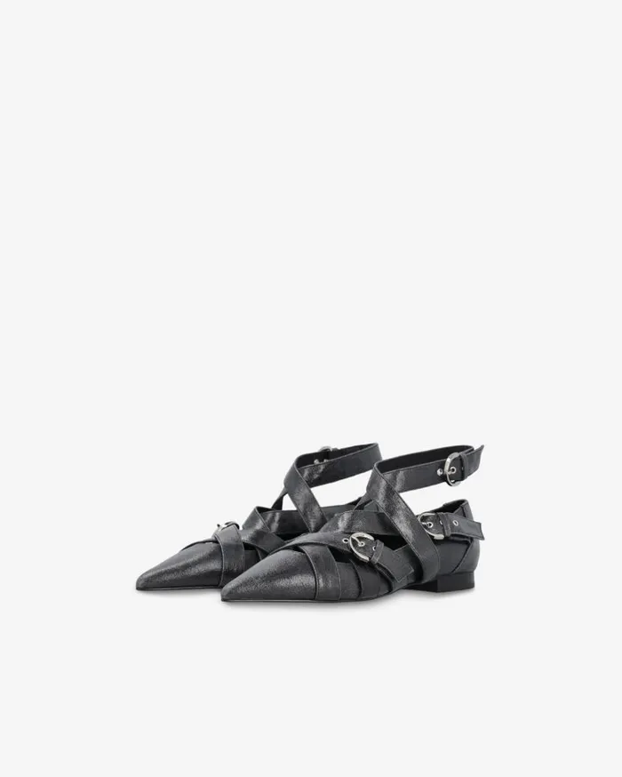 Pinko Slingback Leather Ballerinas With Crisscrossing Straps Limo Black Women Flats