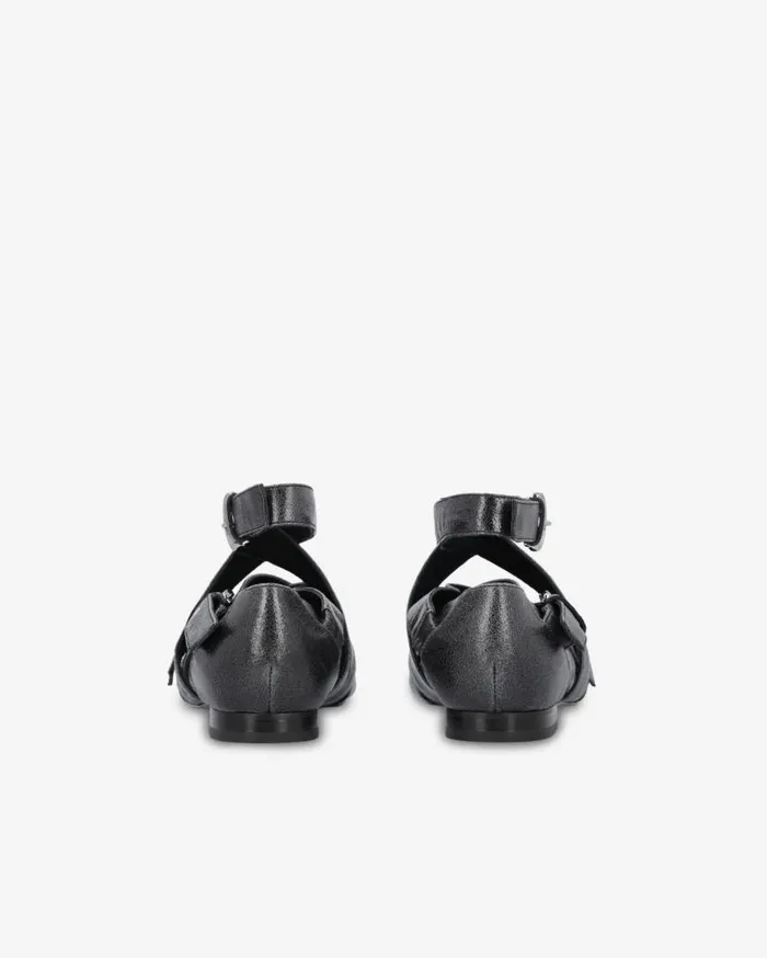 Pinko Slingback Leather Ballerinas With Crisscrossing Straps Limo Black Women Flats