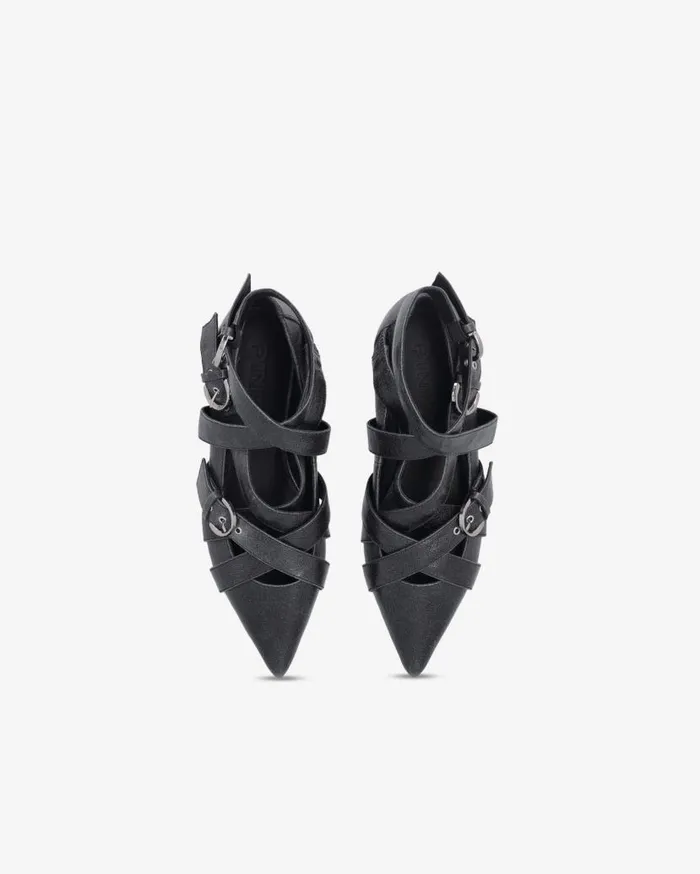 Pinko Slingback Leather Ballerinas With Crisscrossing Straps Limo Black Women Flats