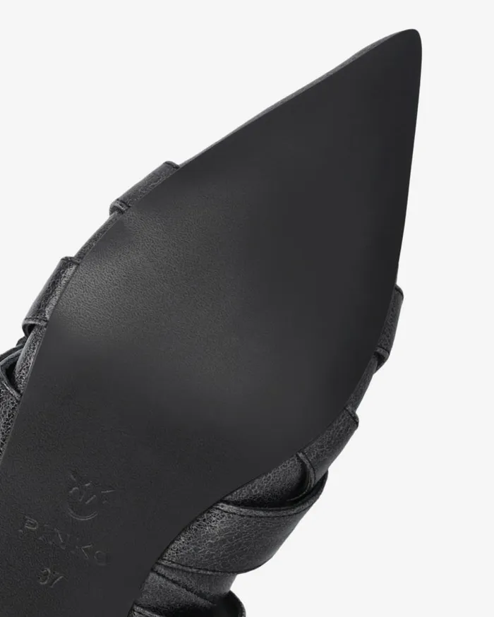 Pinko Slingback Leather Ballerinas With Crisscrossing Straps Limo Black Women Flats