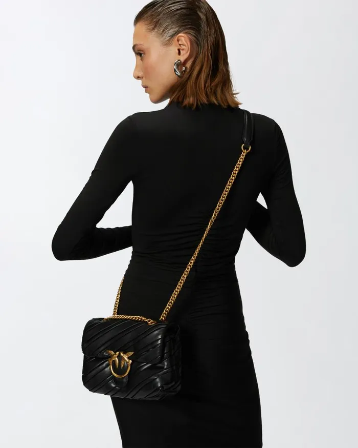 Pinko Small Leathereffect Mini Love Bag Puff Crossbody Bag Blackantique Gold Women Crossbody Bags
