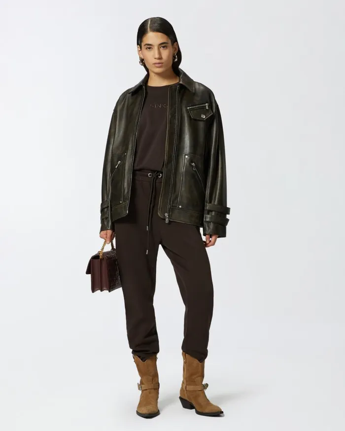 Pinko Sporty Joggers With Love Birds Embroidery Brown Women Trousers