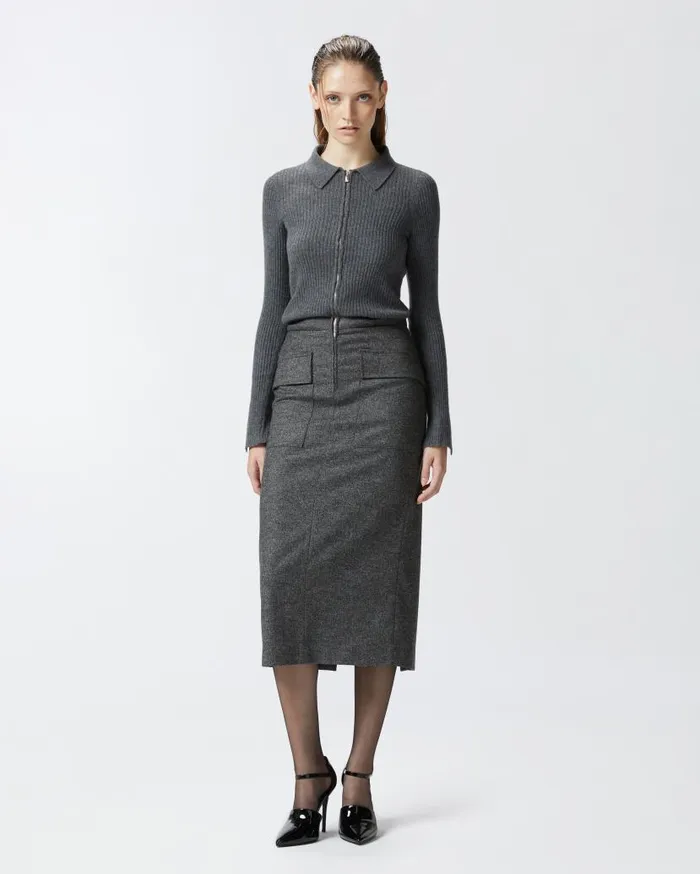 Pinko Sweater And Skirt Twopiece Effect Dress Blackgrey Women Dresses