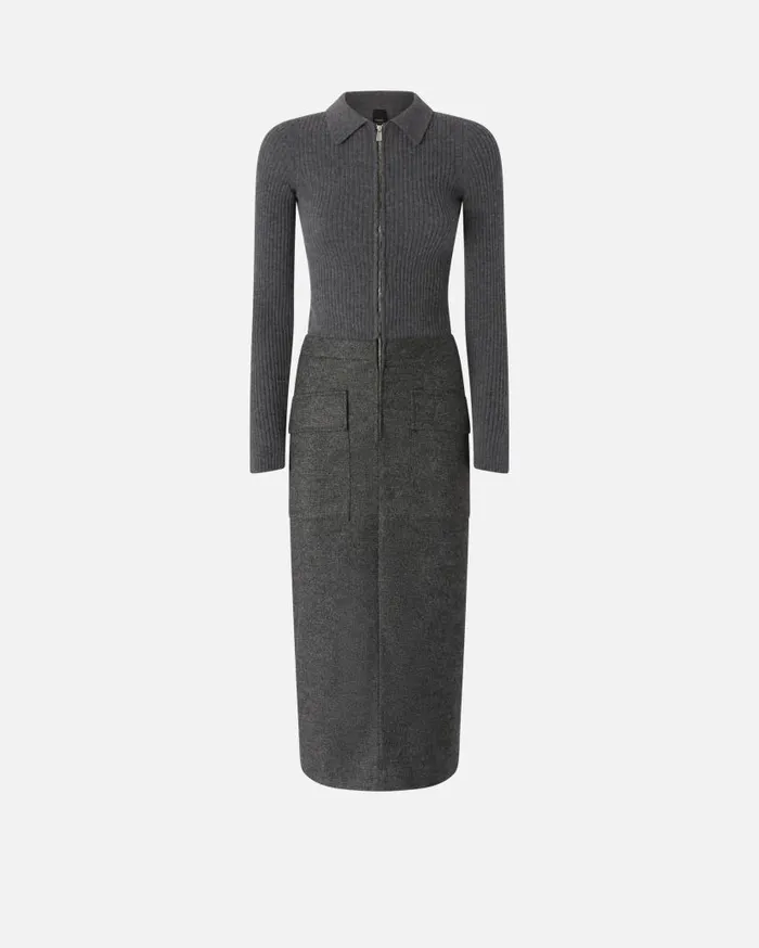 Pinko Sweater And Skirt Twopiece Effect Dress Blackgrey Women Dresses