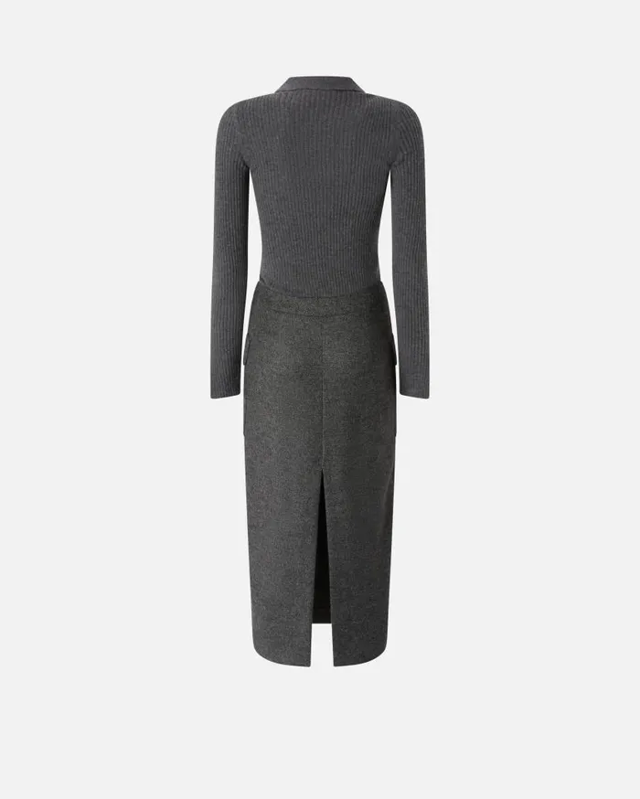 Pinko Sweater And Skirt Twopiece Effect Dress Blackgrey Women Dresses