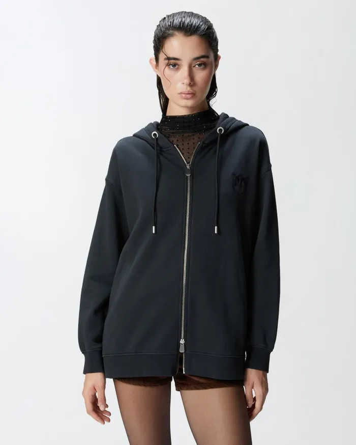 Pinko Sweatshirt With Zip And Embroidered Logo Hood Caviar Black Women Sweatshirts