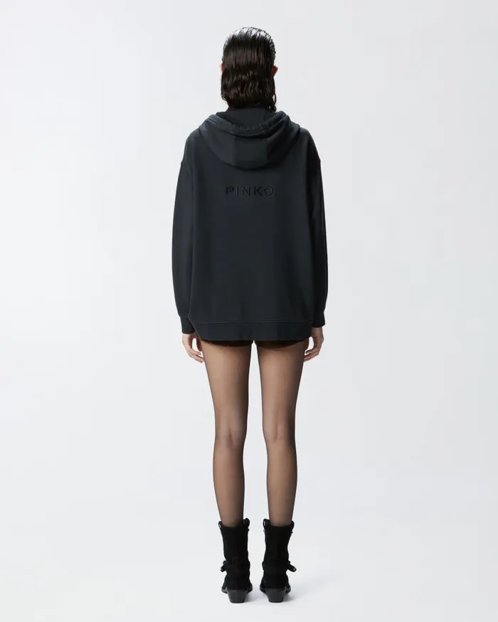 Pinko Sweatshirt With Zip And Embroidered Logo Hood Caviar Black Women Sweatshirts