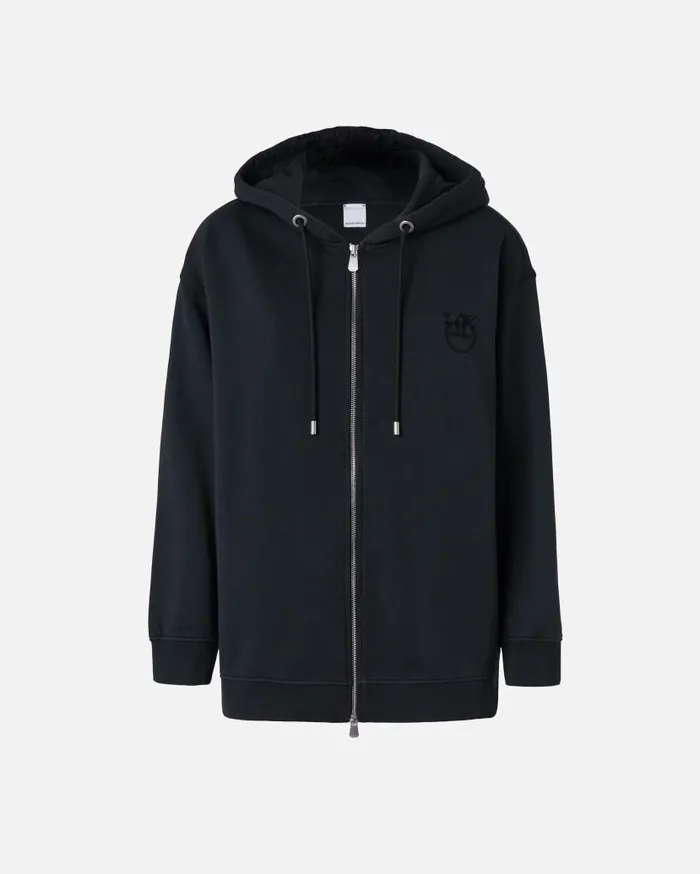 Pinko Sweatshirt With Zip And Embroidered Logo Hood Caviar Black Women Sweatshirts